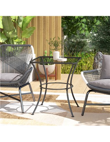 Outsunny 60cm Square Garden Table, Outdoor Metal Bistro Side Desk with Mesh Top, Black