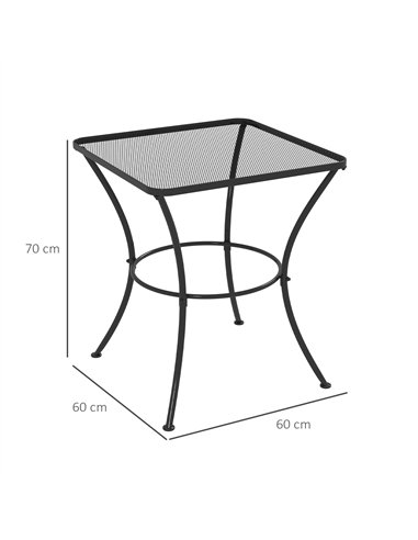 Outsunny 60cm Square Garden Table, Outdoor Metal Bistro Side Desk with Mesh Top, Black