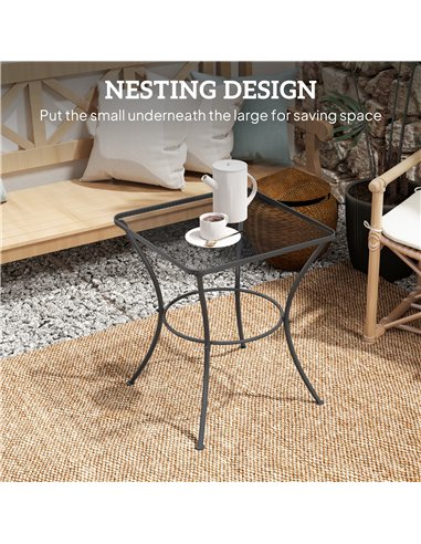 Outsunny 60cm Square Garden Table, Outdoor Metal Bistro Side Desk with Mesh Top, Black