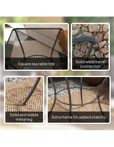 Outsunny 60cm Square Garden Table, Outdoor Metal Bistro Side Desk with Mesh Top, Black