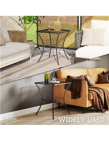 Outsunny 60cm Square Garden Table, Outdoor Metal Bistro Side Desk with Mesh Top, Black