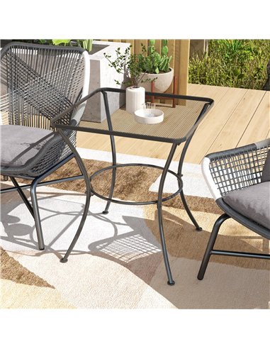 Outsunny 60cm Square Garden Table, Outdoor Metal Bistro Side Desk with Mesh Top, Black