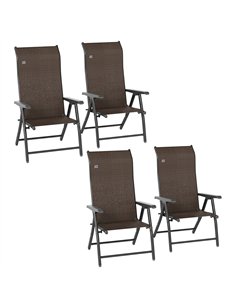 Outsunny Set of Four Folding Garden Chairs, with Seven-Position Adjustable Backs, Dark Brown