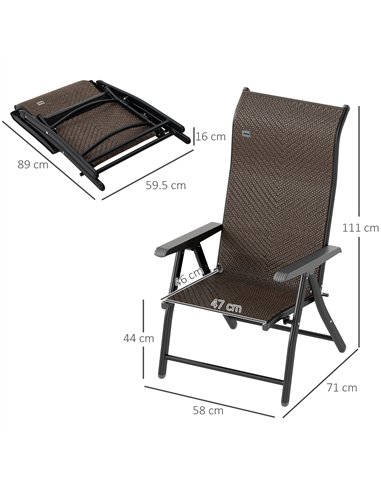 Outsunny Set of Four Folding Garden Chairs, with Seven-Position Adjustable Backs, Dark Brown