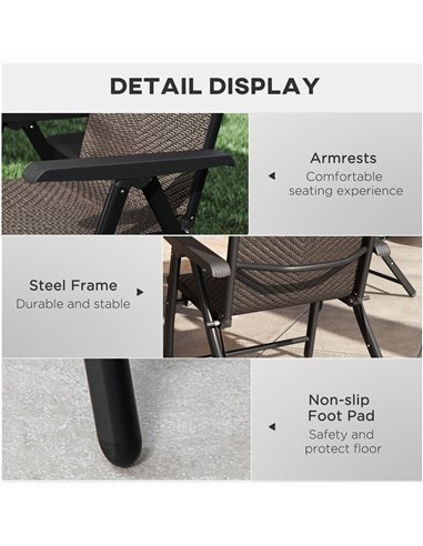 Outsunny Set of Four Folding Garden Chairs, with Seven-Position Adjustable Backs, Dark Brown