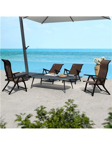 Outsunny Set of Four Folding Garden Chairs, with Seven-Position Adjustable Backs, Dark Brown