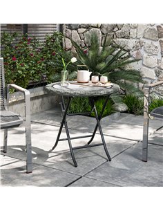 Outsunny Folding Round Tempered Glass Garden Table with Grey Rattan Edging 2