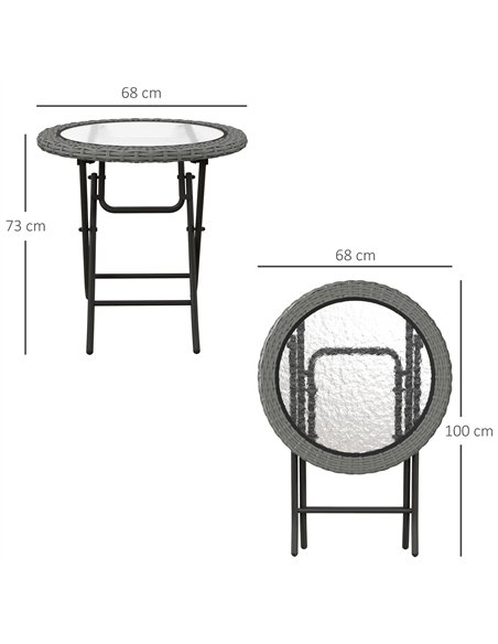 Outsunny Folding Round Tempered Glass Garden Table with Grey Rattan Edging - pic 129011 | FastDaddyshop