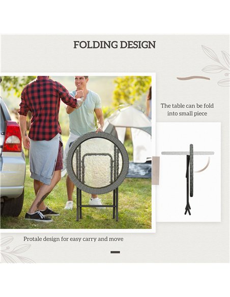 Outsunny Folding Round Tempered Glass Garden Table with Grey Rattan Edging - pic 129013 | FastDaddyshop