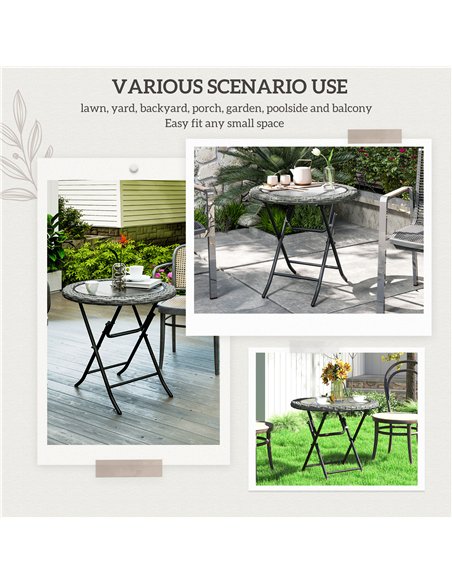 Outsunny Folding Round Tempered Glass Garden Table with Grey Rattan Edging - pic 129014 | FastDaddyshop