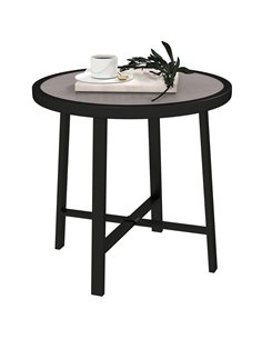Outsunny Round Small Garden Table, 50.5cm Outdoor Side Table with SPC Tabletop, Metal Frame and Anti-slip Foot Pads for Garden, 
