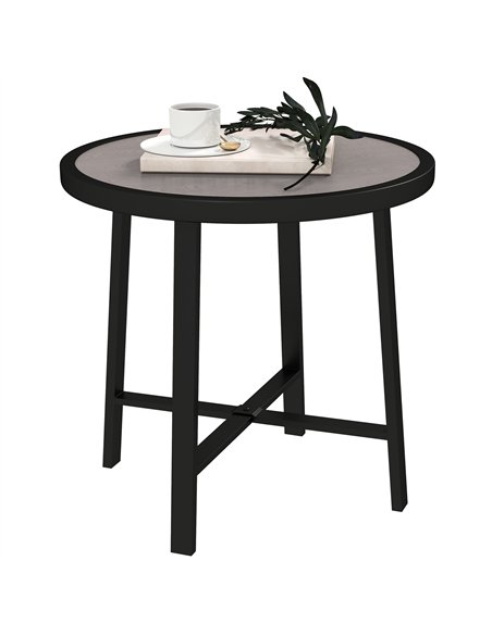 Outsunny Round Small Garden Table, 50.5cm Outdoor Side Table with SPC Tabletop, Metal Frame and Anti-slip Foot Pads for Garden,  - pic 129018 | FastDaddyshop