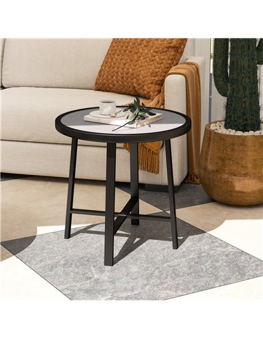 Outsunny Round Small Garden Table, 50.5cm Outdoor Side Table with SPC Tabletop, Metal Frame and Anti-slip Foot Pads for Garden, 