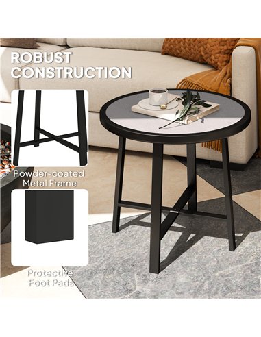 Outsunny Round Small Garden Table, 50.5cm Outdoor Side Table with SPC Tabletop, Metal Frame and Anti-slip Foot Pads for Garden, 