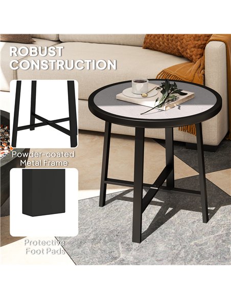 Outsunny Round Small Garden Table, 50.5cm Outdoor Side Table with SPC Tabletop, Metal Frame and Anti-slip Foot Pads for Garden,  - pic 129022 | FastDaddyshop
