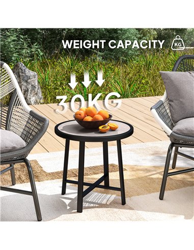 Outsunny Round Small Garden Table, 50.5cm Outdoor Side Table with SPC Tabletop, Metal Frame and Anti-slip Foot Pads for Garden, 
