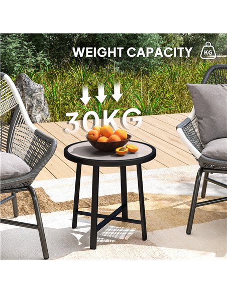 Outsunny Round Small Garden Table, 50.5cm Outdoor Side Table with SPC Tabletop, Metal Frame and Anti-slip Foot Pads for Garden,  - pic 129023 | FastDaddyshop