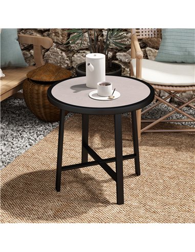 Outsunny Round Small Garden Table, 50.5cm Outdoor Side Table with SPC Tabletop, Metal Frame and Anti-slip Foot Pads for Garden, 