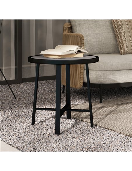 Outsunny Round Small Garden Table, 50.5cm Outdoor Side Table with SPC Tabletop, Metal Frame and Anti-slip Foot Pads for Garden,  - pic 129025 | FastDaddyshop