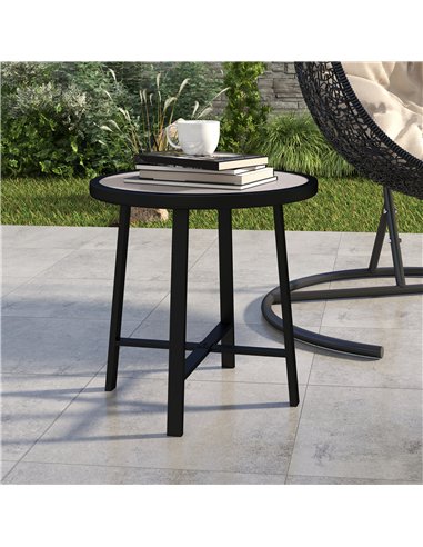 Outsunny Round Small Garden Table, 50.5cm Outdoor Side Table with SPC Tabletop, Metal Frame and Anti-slip Foot Pads for Garden, 