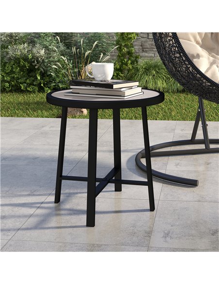 Outsunny Round Small Garden Table, 50.5cm Outdoor Side Table with SPC Tabletop, Metal Frame and Anti-slip Foot Pads for Garden,  - pic 129026 | FastDaddyshop