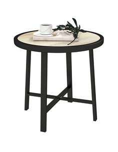 Outsunny Round Small Garden Table, 50.5cm Outdoor Side Table with SPC Tabletop, Metal Frame and Anti-slip Foot Pads for Garden, 