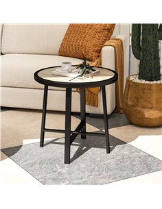 Outsunny Round Small Garden Table, 50.5cm Outdoor Side Table with SPC Tabletop, Metal Frame and Anti-slip Foot Pads for Garden,  2
