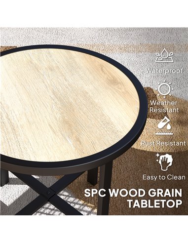 Outsunny Round Small Garden Table, 50.5cm Outdoor Side Table with SPC Tabletop, Metal Frame and Anti-slip Foot Pads for Garden, 