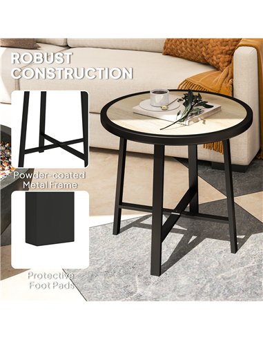 Outsunny Round Small Garden Table, 50.5cm Outdoor Side Table with SPC Tabletop, Metal Frame and Anti-slip Foot Pads for Garden, 