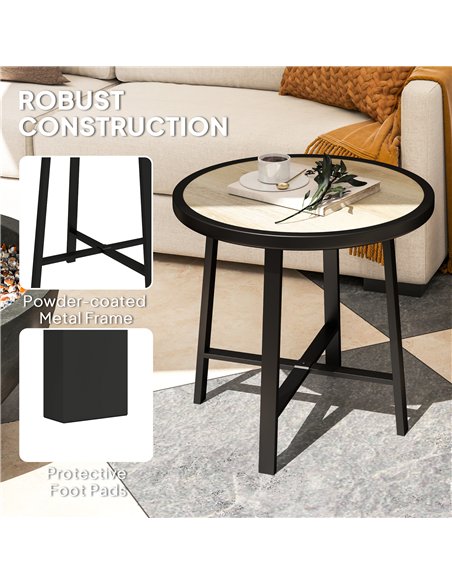 Outsunny Round Small Garden Table, 50.5cm Outdoor Side Table with SPC Tabletop, Metal Frame and Anti-slip Foot Pads for Garden,  - pic 129031 | FastDaddyshop