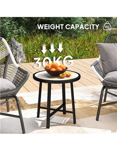 Outsunny Round Small Garden Table, 50.5cm Outdoor Side Table with SPC Tabletop, Metal Frame and Anti-slip Foot Pads for Garden, 