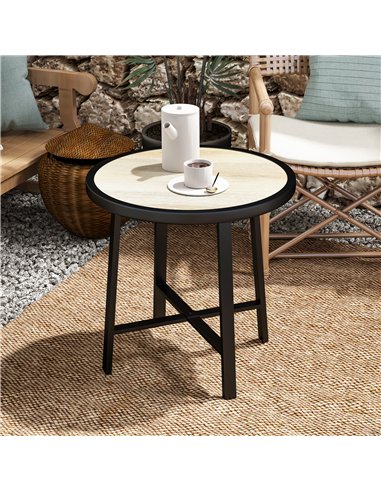Outsunny Round Small Garden Table, 50.5cm Outdoor Side Table with SPC Tabletop, Metal Frame and Anti-slip Foot Pads for Garden, 