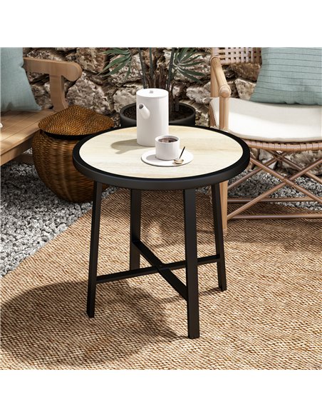 Outsunny Round Small Garden Table, 50.5cm Outdoor Side Table with SPC Tabletop, Metal Frame and Anti-slip Foot Pads for Garden,  - pic 129033 | FastDaddyshop