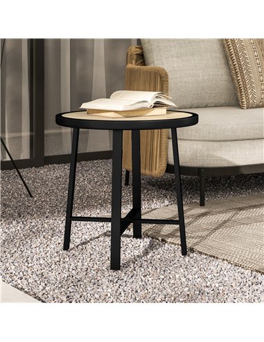 Outsunny Round Small Garden Table, 50.5cm Outdoor Side Table with SPC Tabletop, Metal Frame and Anti-slip Foot Pads for Garden, 