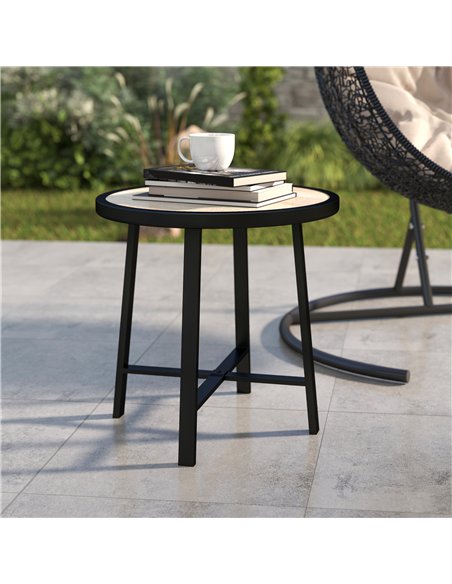 Outsunny Round Small Garden Table, 50.5cm Outdoor Side Table with SPC Tabletop, Metal Frame and Anti-slip Foot Pads for Garden,  - pic 129035 | FastDaddyshop