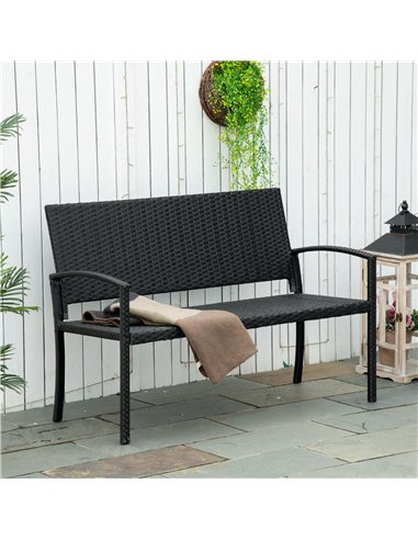 Outsunny Patio Rattan 2 Seater Garden Bench Wicker Weave Love Seater Armchair Furniture Outdoor Garden Conservatory Chair Black