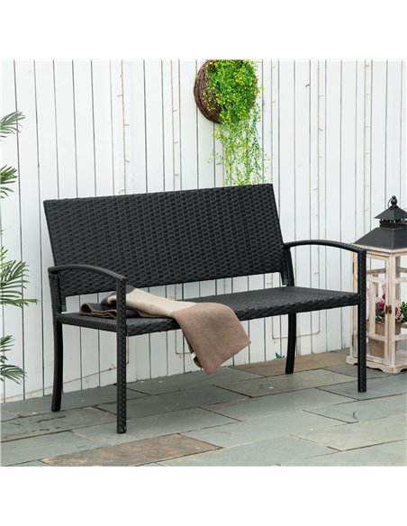 Outsunny Patio Rattan 2 Seater Garden Bench Wicker Weave Love Seater Armchair Furniture Outdoor Garden Conservatory Chair Black - pic 129037 | FastDaddyshop