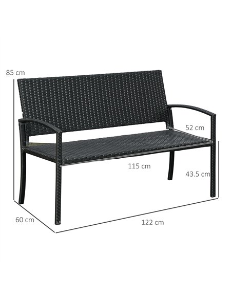 Outsunny Patio Rattan 2 Seater Garden Bench Wicker Weave Love Seater Armchair Furniture Outdoor Garden Conservatory Chair Black - pic 129038 | FastDaddyshop