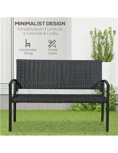 Outsunny Patio Rattan 2 Seater Garden Bench Wicker Weave Love Seater Armchair Furniture Outdoor Garden Conservatory Chair Black