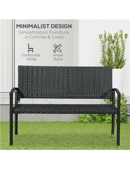 Outsunny Patio Rattan 2 Seater Garden Bench Wicker Weave Love Seater Armchair Furniture Outdoor Garden Conservatory Chair Black - pic 129039 | FastDaddyshop