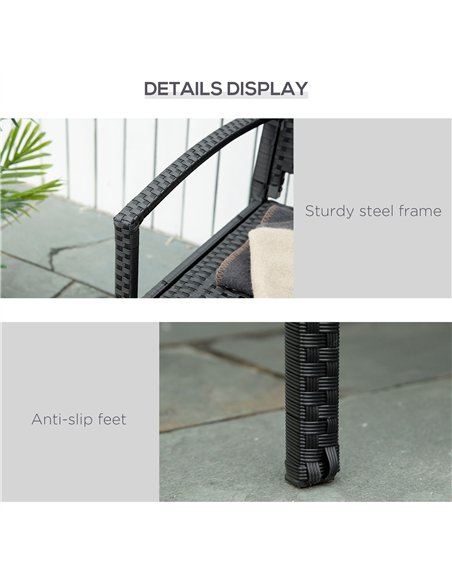 Outsunny Patio Rattan 2 Seater Garden Bench Wicker Weave Love Seater Armchair Furniture Outdoor Garden Conservatory Chair Black - pic 129041 | FastDaddyshop