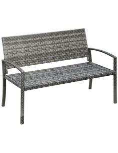 Outsunny Patio Rattan 2 Seater Garden Bench Wicker Weave Love Seater Armchair Furniture Outdoor Garden Conservatory Chair Grey