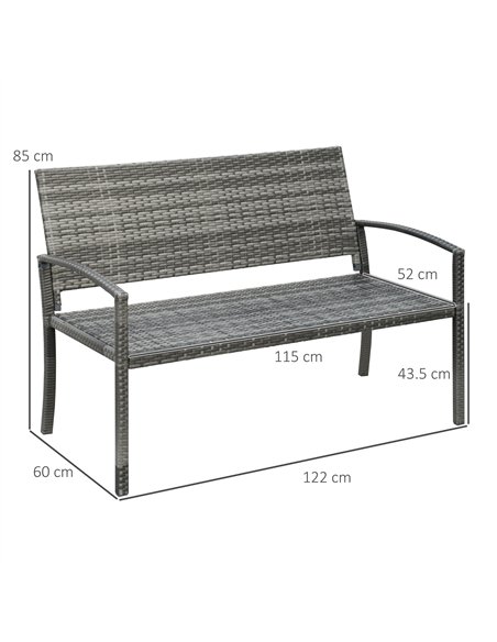 Outsunny Patio Rattan 2 Seater Garden Bench Wicker Weave Love Seater Armchair Furniture Outdoor Garden Conservatory Chair Grey - pic 129047 | FastDaddyshop