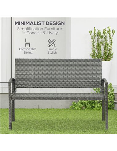 Outsunny Patio Rattan 2 Seater Garden Bench Wicker Weave Love Seater Armchair Furniture Outdoor Garden Conservatory Chair Grey