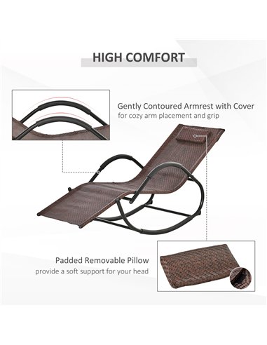 Outsunny Zero Gravity Rocking Lounge Chair Rattan Effect Patio Rocking Chair w/ Removable Pillow Recliner Seat Breathable Textel