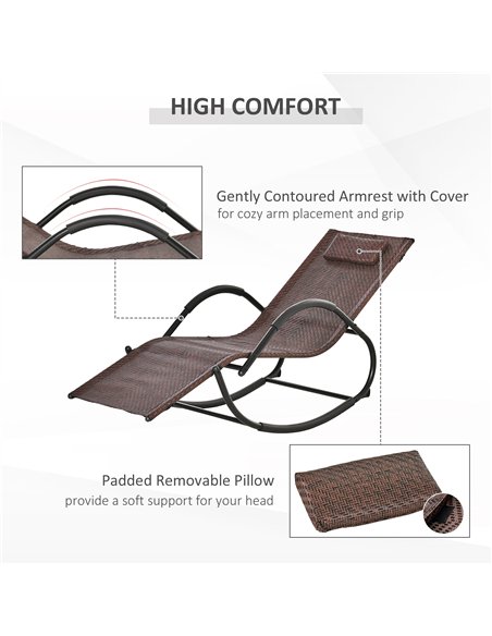 Outsunny Zero Gravity Rocking Lounge Chair Rattan Effect Patio Rocking Chair w/ Removable Pillow Recliner Seat Breathable Textel - pic 129058 | FastDaddyshop