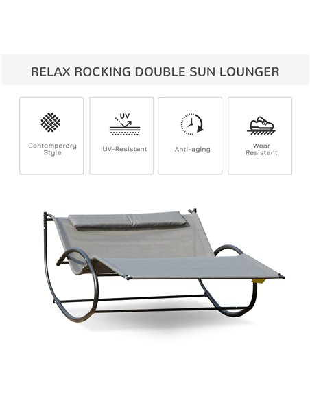 Outsunny Double Hammock Chair Sun Lounger Outdoor Patio Garden Swing Rock Seat Grey - pic 12906 | FastDaddyshop