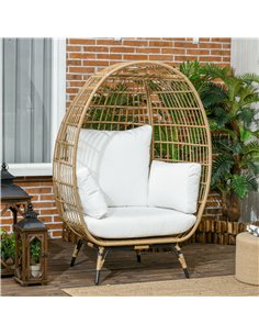 Outsunny Rattan Egg Chair with Cushions and Pillows, Khaki 2