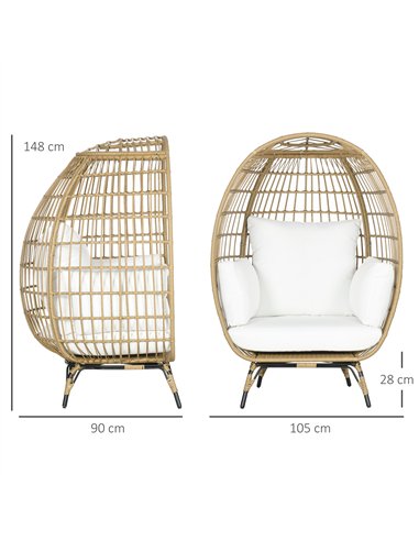Outsunny Rattan Egg Chair with Cushions and Pillows, Khaki