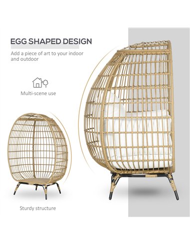 Outsunny Rattan Egg Chair with Cushions and Pillows, Khaki